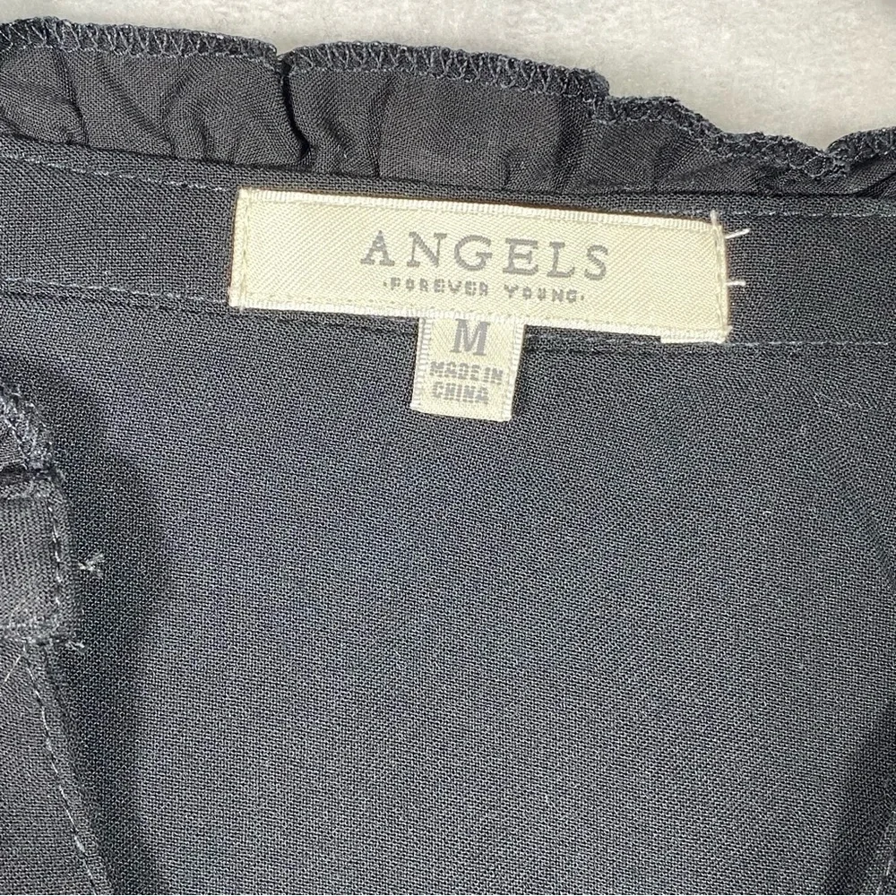 Angels Forever Young Boho Floral Blouse Women M Black Embroidered 3/4 Sleeve NWT - Picture 5 of 15